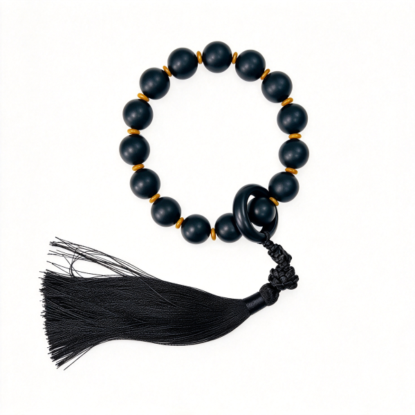 Handmade Black Ambergris & Sandalwood Meditation Beads with Tassel